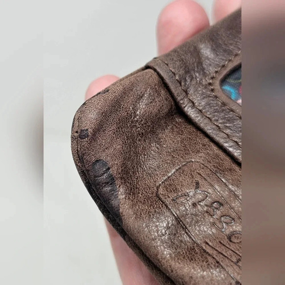 Fossil Small Brown Leather ID Card Coin Holder Logo Key Ring Multi-Pocket Wallet - Picture 4 of 11